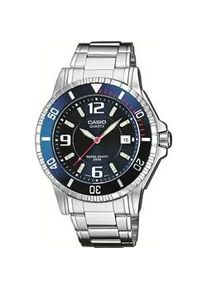 Quarzuhr, silber (silberfarben, blau), Casio TIMELESS COLLECTION, Armbanduhren, Herren, Quarzuhr, Armbanduhr, Herrenuhr, Datum, bis 20 bar wasserdicht, Edelstahlarmband