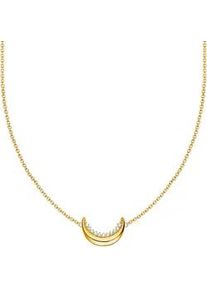 Kette mit Anh&auml;nger Thomas Sabo "Moon Romance, Halbmond-Design" Gr. 45, gold (gelbgoldfarben, wei&szlig;), Halsketten, Damen, 45, Silber 925 (recycelt), B: 13mm, mit Zirkonia (synth.), B:13mm