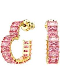 Paar Creolen Swarovski "Schmuck Geschenk Matrix Ohrringe Herz", gold (gelbgoldfarben, metallfarben, pink, pink), Ohrringe, Damen, Metall, mit Swarovski Zirkonia (synth.) - Einh&auml;nger abnehmbar