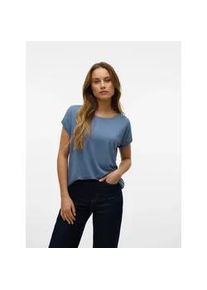 V&eacute;ro Moda Rundhalsshirt VERO MODA "VMLAVA PLAIN SS TOP LUREX STRIPE", Damen, Gr. L, china blau stripes:silber lurex, Jersey, Obermaterial: 82% Viskose, 8% Polyester, 5% Elasthan, 5% metallisierte Fasern, gestreift, relaxed fit normal, Rundhals, Umschlagsaum, Shirts Rundhalsshirt, Viskosemischung, loose fit