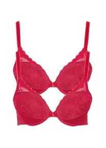 Push-up-BH LISCA "2er Pack Push up BH Evelyn", Damen, Gr. 70, Cup D, rot, Spitze, Obermaterial: 82% Polyamid PA. 18% Elasthan EL., BHs Push-up-BH