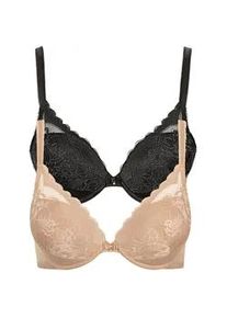 Push-up-BH LISCA "2er Pack Push up BH Evelyn", Damen, Gr. 70, Cup D, bunt (schwarz, sweet almond), Spitze, Obermaterial: 82% Polyamid PA. 18% Elasthan EL., BHs Push-up-BH