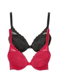 Push-up-BH LISCA "2er Pack Push up BH Evelyn", Damen, Gr. 80, Cup D, bunt (schwarz, rot), Spitze, Obermaterial: 82% Polyamid PA. 18% Elasthan EL., BHs Push-up-BH