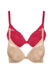 Push-up-BH LISCA "2er Pack Push up BH Evelyn", Damen, Gr. 75, Cup D, bunt (rot, sweet almond), Spitze, Obermaterial: 82% Polyamid PA. 18% Elasthan EL., BHs Push-up-BH