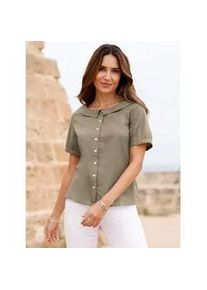 Kurzarmbluse Classic Basics, Damen, Gr. 46, gr&uuml;n (khaki), 100% Baumwolle, Rundhals, Blusen