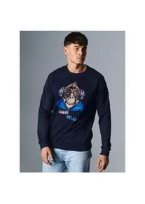Sweatshirt TRIGEMA "TRIGEMA Sweatshirt mit l&auml;ssigem Affen-Druckmotiv", Herren, Gr. M, blau (navy), 70% Baumwolle, 30% Polyester, Sweatshirts Sweatshirt