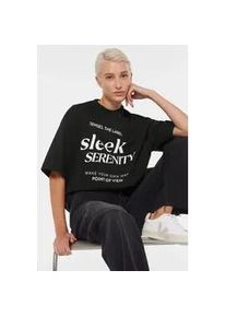 Rundhalsshirt SENSES.THE LABEL, Damen, Gr. XS, schwarz, Single Jersey, Material: 100% Baumwolle, bedruckt, oversize normal, Rundhals, eingesetzt gerader Abschluss, Shirts Rundhalsshirt, aus Baumwolle