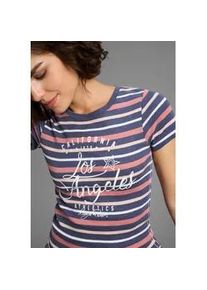 T-Shirt Kangaroos, Damen, Gr. 40/42, bunt (graublau, puderrosa, altrosa, wei&szlig;), Rippware, Obermaterial: 80% Baumwolle, 20% Polyester, bedruckt, geringelt, gestreift, sehr figurbetont h&uuml;ftlang, Rundhals, Shirts T-Shirt, kurz&auml;rmelig, sehr figurbetont, aus Baumwolle und Polyester