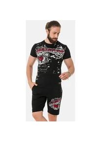 Cipo & Baxx Stoffhose CIPO & BAXX "Hose", Herren, Gr. S, US-Gr&ouml;&szlig;en, schwarz, 72% Baumwolle, 22% Polyester, 6% Elasthan, bedruckt, regular fit kniefrei, Hosen Stoffhose, mit Bein-Print