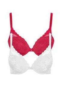 Push-up-BH LISCA "2er Pack Push up BH Evelyn", Damen, Gr. 70, Cup A, bunt (rot, wei&szlig;), Spitze, Obermaterial: 82% Polyamid PA. 18% Elasthan EL., BHs Push-up-BH