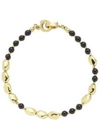 Armband Leonardo "Dorina Clip&Mix", schwarz (gelbgoldfarben, schwarz, schwarz), Armb&auml;nder, Damen, 19cm, Edelstahl, Armband, mit Glasstein - mit Glasperle
