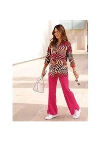 Longbluse Classic Basics, Damen, Gr. 46, pink (pink, papaya, bedruckt), 100% Polyester, bedruckt, gemustert, mehrfarbig, V-Ausschnitt, Blusen Longbluse