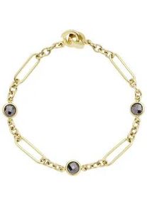 Armband Leonardo "Delica Clip&Mix", schwarz (gelbgoldfarben, schwarz, schwarz), Armb&auml;nder, Damen, 19cm, Edelstahl, Armband, mit Kristallglas