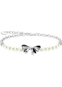 Armband Thomas Sabo "Schleifen mit Perlen Lovely Romance" Gr. 19, schwarz-wei&szlig; (silberfarben, schwarz, wei&szlig;, wei&szlig;), Armb&auml;nder, Damen, 19, Perlen Silber 925 (recycelt), Perlen, Silber 925 (recycelt), Armband, mit Zirkonia (synth.) - mit S&uuml;&szlig;wasserzuchtperle