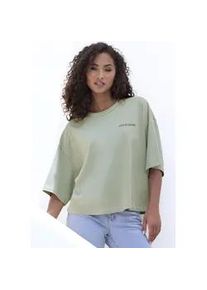 Oversize-Shirt Copenhagen Studios "mit hochwertiger Logostickerei", Damen, Gr. S (36), gr&uuml;n (light olive), Single Jersey, Obermaterial: 100% Baumwolle, unifarben, oversize, Rundhals, weit normaler Saum, Shirts, aus heavy Bio-Baumwoll-Qualit&auml;t