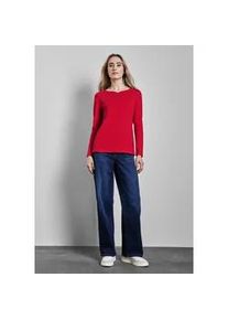 Langarmshirt Street One, Damen, Gr. 46, rot (glory rot), Web, 100% Baumwolle, unifarben, normal normal, U-Boot-Ausschnitt, B&uuml;ndchen, Shirts Langarmshirt, aus reiner Baumwolle