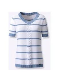Kurzarmpullover Casual Looks "Kurzarm-Pullover", Damen, Gr. 40, blau (bleu), 50% Baumwolle, 50% Polyacryl, gemustert, gestreift, mehrfarbig, Pullover