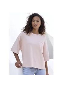 Oversize-Shirt Copenhagen Studios "mit hochwertiger Logostickerei", Damen, Gr. S (36), lila (soft violet), Single Jersey, Obermaterial: 100% Baumwolle, unifarben, oversize, Rundhals, weit normaler Saum, Shirts, aus heavy Bio-Baumwoll-Qualit&auml;t