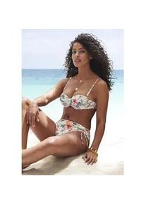B&uuml;gel-Bandeau-Bikini-Top Lascana "Salsa", Damen, Gr. 36, Cup B, beige (creme bedruckt), Microfaser, Recycling-Polyamid, gebl&uuml;mt, Bikini-Oberteile, mit tollem Blumenprint