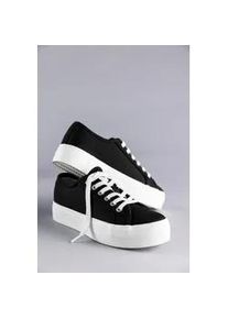 Plateausneaker ANISTON SHOES, Damen, Gr. 38, schwarz-wei&szlig; (schwarz, wei&szlig;), Textil, Basic, Schuhe Plateausneaker, Fre&iacute;zeitschuh, Basic-Sneaker, Schn&uuml;rschuh - NEUE KOLLEKTION