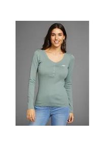 Langarmshirt Kangaroos, Damen, Gr. 40/42, grau (graugr&uuml;n), Rippware, Obermaterial: 100% Baumwolle, unifarben, Basic, figurbetont h&uuml;ftlang, krempelbar, Shirts Langarmshirt, krempelbare &Auml;rmel, figurbetonter Schnitt, mit Logodruck