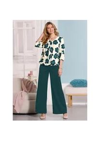 Schlupfbluse Classic Basics, Damen, Gr. 42, bunt (champagner, petrol, bedruckt), 100% Viskose, gebl&uuml;mt, gemustert, mehrfarbig, Rundhals, Blusen Schlupfbluse