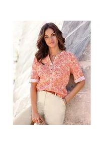Hemdbluse Inspirationen, Damen, Gr. 48, orange (elfenbein, papaya, bedruckt), 100% Baumwolle, bedruckt, gemustert, mehrfarbig, V-Ausschnitt, Blusen Hemdbluse