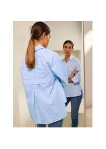 Hemdbluse Heine, Damen, Gr. 34, bunt (wei&szlig;, hellblau, gestreift), 50% Baumwolle, 50% Polyester, gemustert, gestreift, Blusen Hemdbluse, Topseller