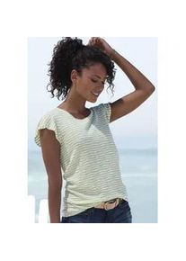 Rundhalsshirt Vivance "mit Streifenstruktur", Damen, Gr. 40/42, beige (creme, gr&uuml;n), Feinstrick, Obermaterial: 54% Polyester (REPREVE), 35% Baumwolle, 11% Viskose, gestreift, normal normal, Rundhals, Fl&uuml;gel&auml;rmel, Shirts Rundhalsshirt, aus leichter Feinstrickqualit&auml;t