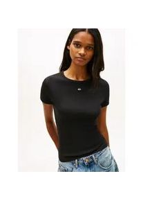 Tommy Hilfiger Kurzarmshirt TOMMY JEANS "TJW 2PACK SLIM ESSENTIAL RIB SS", Damen, Gr. XL (42), beige (ecru, schwarz), Single Jersey, Obermaterial: 95% Baumwolle, 5% Elasthan, gestreift, slim fit h&uuml;ftlang, Rundhals, abgesteppt, Shirts, mit gerippter Struktur