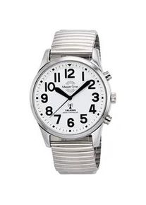 Funkuhr MASTER TIME "Sprechende Funkuhr", silber (silberfarben, wei&szlig;), Armbanduhren, Herren, Funkuhr, Armbanduhr, Quarzuhr, Herrenuhr, Flexband, Zugband