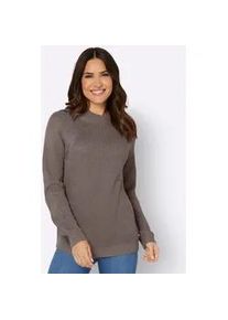 Stehkragenpullover Classic Basics "Langarm-Pullover", Damen, Gr. 38, grau (taupe), 100% Polyacryl, unifarben, Pullover Stehkragenpullover