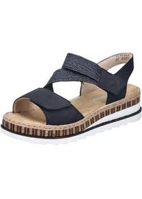 Keilsandalette Rieker, Damen, Gr. 37, blau (nachtblau), Nubuklederimitat, unifarben, Schuhe, Riemchensandale, Sommerschuh, Urlaubschuh mit Klettriemchen