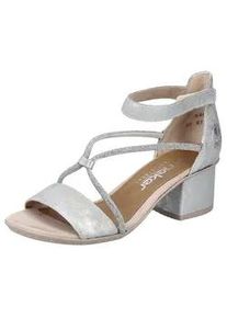 Sandalette Rieker, Damen, Gr. 41, silber (silberfarben), Lederimitat, metallic, Schuhe Sandalette, Sommerschuh, Sandale, Blockabsatz, mit praktischem Klettverschluss