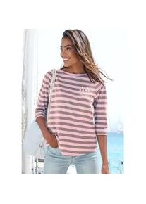 3/4-Arm-Shirt ELBSAND, Damen, Gr. M, lila (flieder, taupe gestreift), Jersey, Obermaterial: 100% Baumwolle, gestreift, figurumspielend h&uuml;ftlang, Rundhals, Raglan&auml;rmel gerader Abschluss, Shirts 3/4-Arm-Shirt, mit Streifen, Rundhalsausschnitt, Jerseyshirt