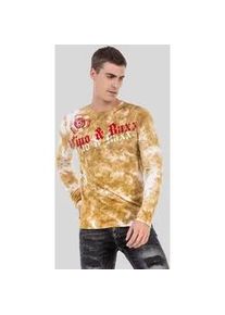 Cipo & Baxx T-Shirt CIPO & BAXX "Sweatshirts", Damen, Gr. L, gelb (mustard), 95% Baumwolle, 5% Elasthan, bedruckt, regular fit, Shirts T-Shirt, mit Allover-Muster und Logoprint