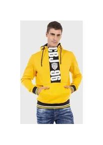 Cipo & Baxx Kapuzenpullover CIPO & BAXX "Sweatshirts", Herren, Gr. M, gelb, Jersey, 70% Baumwolle, 30% Polyester, bedruckt, regular fit, Pullover Kapuzenpullover, mit Markenprint