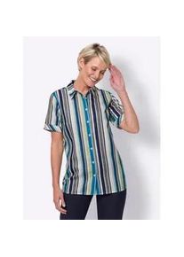 Hemdbluse Classic Basics, Damen, Gr. 46, bunt (marine, pistazie, gestreift), 100% Polyester, gemustert, gestreift, Blusen Hemdbluse