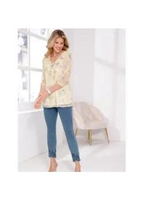 Schlupfbluse Classic Basics, Damen, Gr. 50, beige (sand, hortensie, bedruckt), 100% Polyester, gebl&uuml;mt, gemustert, mehrfarbig, V-Ausschnitt, Blusen Schlupfbluse