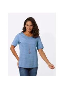 Kurzarmshirt Casual Looks "Ringelshirt", Damen, Gr. 48, blau (mittelblau, ecru, geringelt), 100% Baumwolle, gemustert, mehrfarbig, Rundhals, Shirts