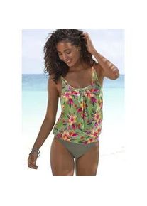 Tankini-Top Lascana "Malia", Damen, Gr. 50, N-Gr, rosa (salbei, pink bedruckt), Microfaser, Microfaser, Polyamid, bedruckt, floral, Bikini-Oberteile, mit lockerem Schnit und tropischem Print