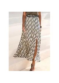 Maxirock Lascana, Damen, Gr. 40, beige (creme, khaki bedruckt), Jersey, Obermaterial: 100% Viskose, bedruckt, figurumspielend kn&ouml;chellang, R&ouml;cke Maxirock, mit Schlitz, Sommerrock, Alloverprint