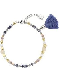 Armband Leonardo "Babsi", edelstahlfarben, gelbgoldfarben, blau, blaugrau, apricot, champagner, violett, wei&szlig;, blau, Armb&auml;nder, Damen, 21cm, Edelstahl Perlen Textil, Edelstahl, Perlen, Textil, Armband, mit Sodalith - mit Glasperle, Perlmutt, Perle (imitiert)