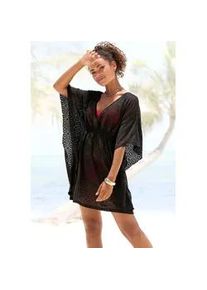 Longbluse Lascana, Damen, Gr. 42, schwarz, Spitze, Obermaterial: 95% Polyester, 5% Elasthan, transparent, unifarben, figurumspielend Po-bedeckend, tiefer V-Ausschnitt, Fledermaus&auml;rmel, Blusen Longbluse, aus Lochspitze, lockeres Blusenkleid, Tunika