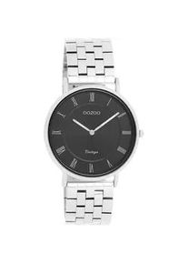 Quarzuhr Oozoo, silber (silberfarben, schwarz), Armbanduhren, Damen, Quarzuhr, Armbanduhr, Damenuhr, Edelstahlarmband, analog