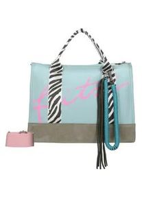 Schultertasche Fritzi aus Preussen "Summer Zebra Safari", Damen, Gr. B/H/T: 40cm x 29,5cm x 40cm, gr&uuml;n, Baumwollmischung, mehrfarbig, Taschen Schultertasche, mit abnehmbarer Kordel