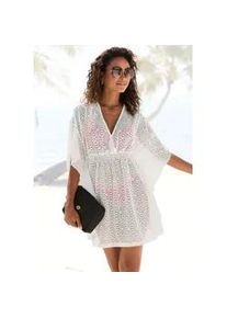 Longbluse Lascana, Damen, Gr. 46, wei&szlig;, Spitze, Obermaterial: 95% Polyester, 5% Elasthan, transparent, unifarben, figurumspielend Po-bedeckend, tiefer V-Ausschnitt, Fledermaus&auml;rmel, Blusen Longbluse, aus Lochspitze, lockeres Blusenkleid, Tunika