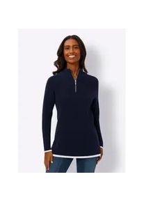 Strickpullover Heine "Pullover", Damen, Gr. 34, blau (marine), 100% Baumwolle, gemustert, mehrfarbig, Pullover Strickpullover