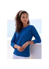 Langarmshirt Vivance "mit modischer Struktur", Damen, Gr. 44/46, blau (royalblau, creme), Strick, Obermaterial: 65% Polyester (REPREVE), 35% Baumwolle, Strukturmuster, unifarben, Basic, bequem, Rundhals, Shirts Langarmshirt, aus b&uuml;gelfreier Qualit&auml;t mit Baumwolle