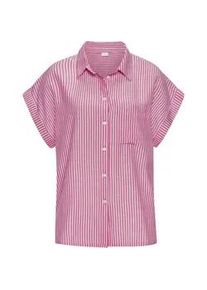 Hemdbluse Lascana, Damen, Gr. 36/38, wei&szlig; (pink, wei&szlig; gestreift), Web, Obermaterial: 58% Viskose, 28% Baumwolle, 14% Leinen, gestreift, figurumspielend h&uuml;ftlang, V-Ausschnitt, mit Umschlag, Blusen Hemdbluse, aus Leinenmix mit Knopfleiste, Leinenbluse, Kurzarmbluse